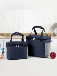 Bolsa de almuerzo aislada personalizada con imagen y sin fondo, bolsa térmica de gran capacidad para el almuerzo para la oficina, la escuela, los picnics, con grueso papel de aluminio, impermeable - Azul Marino - Ver 3