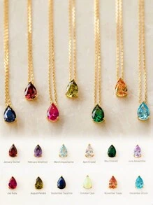 经典简约 S925 纯银诞生石吊坠项链，适合送礼、约会、派对、日常佩戴、订婚、婚礼、新娘首饰，女士款，随机盒装