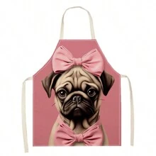 1pc Cartoon Cat, Ice Cream, Small Dog With Pink Bow 3D Pattern Linen Apron For Kitchen Cooking Home Use - Multicolor - View 20