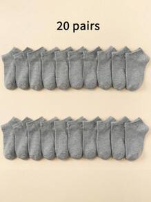 30 Pairs Children's Solid Color Classic Casual Sports Socks, Comfortable & Breathable & Suitable For Daily Wear And Back To School Season - Black - View 19