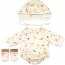 Combinaison avec capuche de 43 cm pour poupée, imprimé animal mignon, convient aux poupées nouveau-nées de 17 à 18 pouces. Vêtements et accessoires pour poupées, poupée non incluse