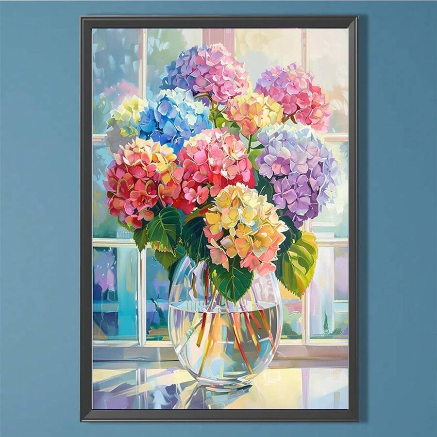 Frameless 5D Diamond Painting Kit, Hydrangea Flowers, Full Round Diamond DIY Diamond Painting Picture, Suitable For Adults And Beginners, Exquisite Wall Decor For Home, Bedroom, Office, 12x16 Inches