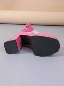 12cm Women Bowknot High Heels Shoes New Double Buckle Low Vamp Round Toe Fairy Style Chunky Heels