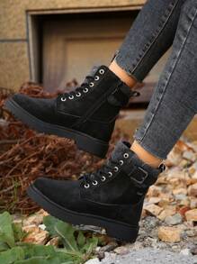 Bottes hautes style britannique épaisses et cargo pour femmes