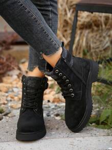 Bottes hautes style britannique épaisses et cargo pour femmes