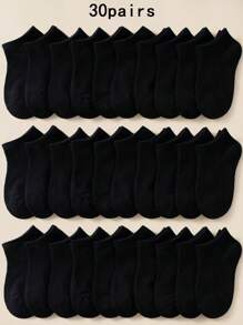 30 Pairs Children's Solid Color Classic Casual Sports Socks, Comfortable & Breathable & Suitable For Daily Wear And Back To School Season - Black - View 8