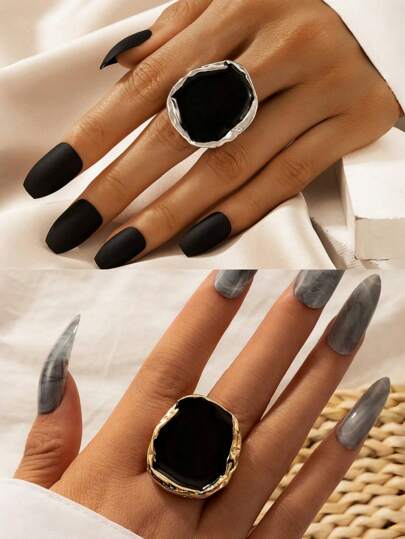 1 pezzo Anello a goccia asimmetrico in lega esagerato con bordo dorato e argentato, accessorio vintage per donne