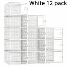 1/3/6/12 paquete Cajas de almacenamiento de zapatos, organizador de zapatos apilable de plástico transparente grande para el armario, caja de zapatos izquierda y derecha conectada, contenedor de compartimentos para la entrada, frontal desmontable, apto para talla 11 (blanco) - Negro - Ver 11