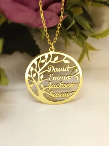 1 Stück personalisierte Lebensbaum-Anhänger Halskette für Frauen, individuell mit 1-4 Familiennamen, runde Halskette aus Edelstahl, Farbe silbrig-gold, Geschenke für Familie, Muttertags-Geschenke, Vatertags-Geschenke, individualisierte Familien-Namens-Schmuckhalskette