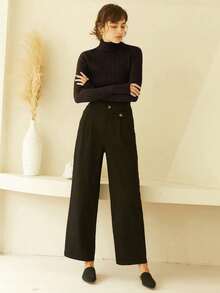 Knit Mix 优雅高领针织毛衣，修身长袖必备套头衫，法式复古风格，适合圣诞节、感恩节、新年等场合，散发着老钱气质，是返校季和秋冬季的理想选择。 - 咖啡棕 - 查看 3