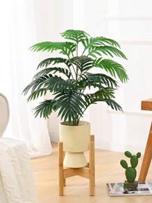 1pc, 23.6in/60cm, Artificial Tropical Plant, Artificial Indoor Outdoor Green Tropical Plant, Artificial Hawaiian Palm Green Leaves, 18-Fork Large Artificial Ruscus Leaves, Fake Plastic Green Sea Turtle Leaves, Tropical Artificial Palm Leaves, Large Size Plastic Palm Plant Leaves, Realistic Texture Leaf Home Garden Decor (Unassembled) (No Pot)