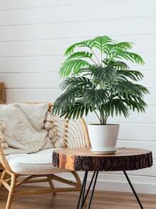 1pc, 23.6in/60cm, Artificial Tropical Plant, Artificial Indoor Outdoor Green Tropical Plant, Artificial Hawaiian Palm Green Leaves, 18-Fork Large Artificial Ruscus Leaves, Fake Plastic Green Sea Turtle Leaves, Tropical Artificial Palm Leaves, Large Size Plastic Palm Plant Leaves, Realistic Texture Leaf Home Garden Decor (Unassembled) (No Pot)
