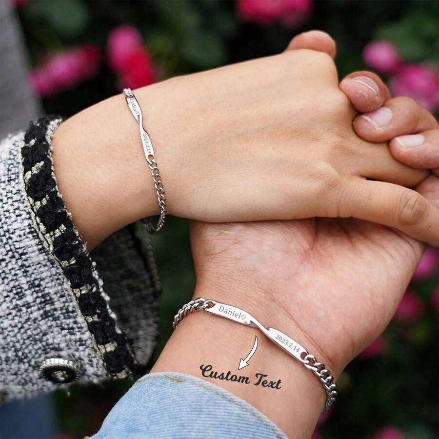 Vòng tay phù hợp cá nhân hóa cho các cặp đôi Vòng tay tên tùy chỉnh Vòng tay của anh ấy và cô ấy cho ngày lễ tình nhân Vòng tay Mobius cho ngày kỷ niệm ngày lễ tình nhân - Bạc - Xem 1