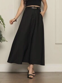 Long Tailored Skirt With Belt Moda Elegancia - màu đen - Xem 4