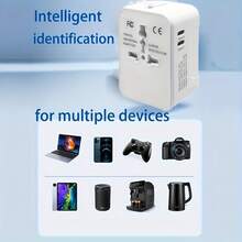 Universal Travel Adapter, Portable Worldwide All-In-One Plug Adapter With 3 USB Ports (2 USB C), International Converter Wall Charger World AC Power Adapter - For USA EU UK AUS - trắng - Xem 8
