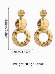 2pcs Metal Geometric Round Clip Earrings, Exaggerated Vintage Smooth Textured Non-Pierce Earrings For Party Wear - Circle - View 9