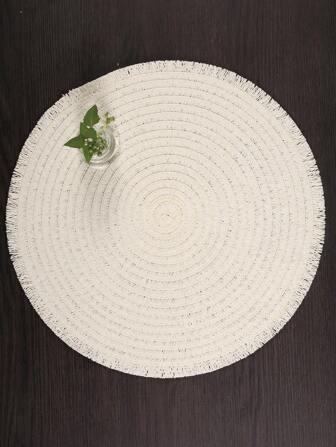 天然流苏纸编织圆形餐垫，适用于餐桌、客厅、民宿