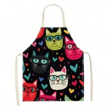 1pc Cartoon Cat, Ice Cream, Small Dog With Pink Bow 3D Pattern Linen Apron For Kitchen Cooking Home Use - Multicolor - View 16
