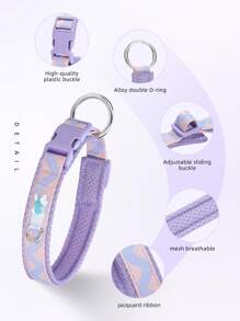 New Fresh Wave Striped Adjustable Dog Collar With Leash, Mesh Lining For Comfort, Small D-Ring For Dog Tag & Bell - Mauve Purple - View 2