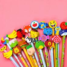 10pcs Random Cartoon Cute Pencil Writing Learning Office Pencil With Eraser Head Exam Special  Learning Stationery Prize