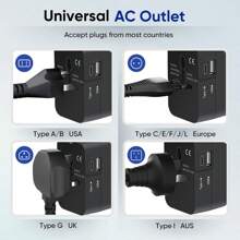 Travel Adapter, Worldwide All In One Universal Travel Adaptor AC Power Plug Adapter Wall Charger With USB-C And USB-A Charging Ports For USA EU UK AUS Black