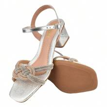 Women's Sandal With Medium Thick Heel Strass Glitter Silver - Bạc - Xem 2