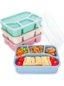 1pc Nordic Style 4-Compartment Bento Box, Refrigerator Food Storage Container, Adult Reusable Lunch Box - Multicolor - View 1