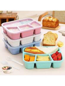 1pc Nordic Style 4-Compartment Bento Box, Refrigerator Food Storage Container, Adult Reusable Lunch Box - Multicolor - View 2