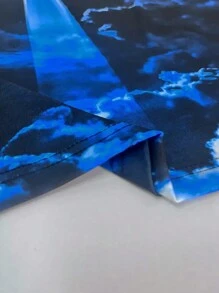 和云朵 3D 印花男士时尚长袖圆领 T 恤，适合春秋季户外穿着，男士特别礼物 - 黑色 - 查看 4