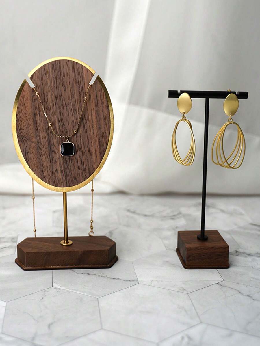 1pc Jewelry Display Stand, Copper & Wooden Necklace, Earrings, Jewelry Display, Prop For Jewelry Photoshoot, Exhibition Booth Decor - Multicolor - View 1