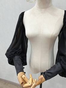 1pc White Chiffon Puff Sleeve Long Bridal Decorative Sleeve Cuffs With Elastic - Multicolor - View 5