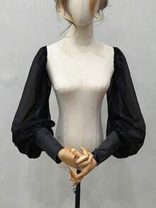 1pc White Chiffon Puff Sleeve Long Bridal Decorative Sleeve Cuffs With Elastic - Multicolor - View 4