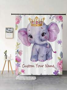 1pc Custom Text Shower Curtains, Personalized Shower Curtain , 5 Sizes For You,Custom Gift Blanket For Birthday And For Bathroom Decor Fall Decor Bathroom Accessories Back To School - Elephant - View 2