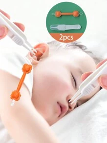 2件套耳夹套装，婴儿吸鼻器，用于清除粘液，新生儿鼻腔清洁镊子，婴儿鼻腔清洁器和耳垢清除工具。婴儿护理小工具。新生儿、婴幼儿鼻屎夹 - 白色+橙色 - 查看 3