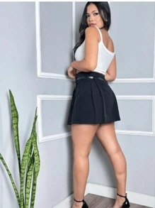 MARTE MODA Short Pleated Skirt In Tailoring - 黑色 - 查看 3