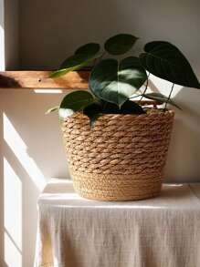 1pc Woven Seagrass Plant Basket, Indoor Woven Flower Pot, Indoor Outdoor Garden Decor, Woven Planter Basket For Potted Greenery