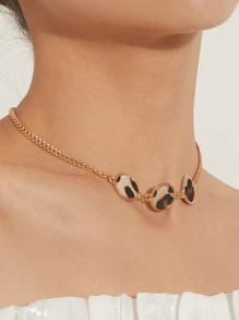 1pc Fashionable & Creative Leopard Print Round Disc Women Necklace - Multicolor - View 3