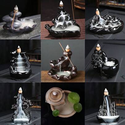 Rückfluss-Räucherstäbchenhalter, Weihrauchhalter aus Sandelholz-Keramik mit Räucherkegeln