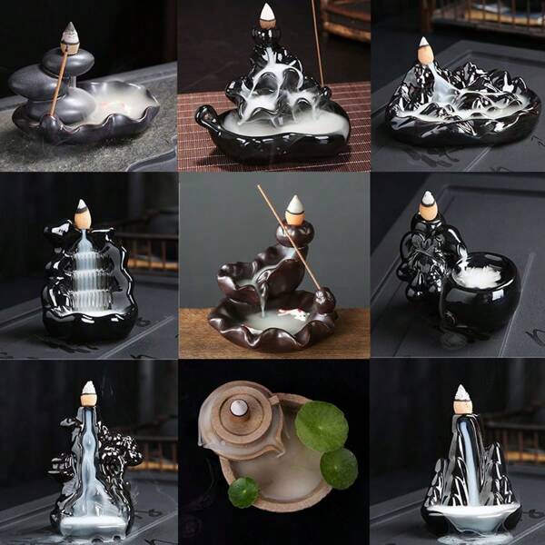 Backflow Incense Burner, Sandalwood Ceramic Incense Holder With Incense Cones Gifts Birthday Graduation