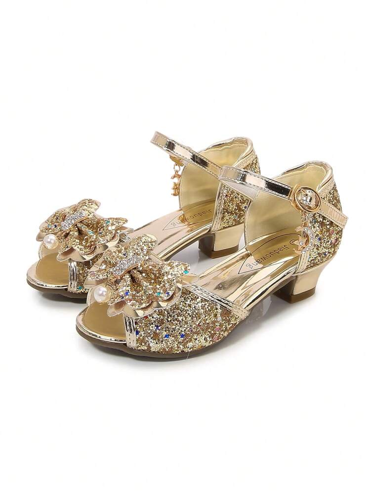 Girls Summer Fashion Elegant High Heels Children Party Performance Versatile Peep-Toe Sandals - Gold - View 1