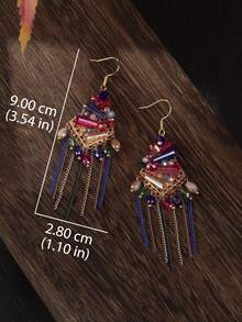 1 对手工制作的波西米亚复古玻璃串珠流苏耳环 - 彩色的 - 查看 4