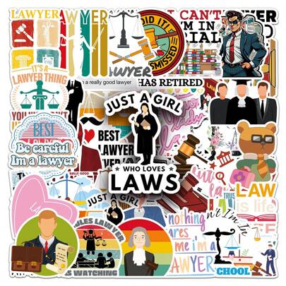 50pcs Lawyer Themed Stickers Creative English DIY For Phone Case, Tablet, Scrapbooking Scrapbook Supplies Funny Stickers Laptop Stickers Kindle Phone Stickers