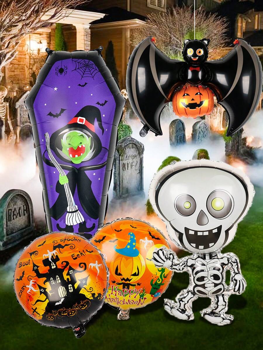 5 cái/bộ Bóng bay lá ngôi nhà ma ám Halloween, bao gồm quan tài, đầu lâu, dơi, bóng bay chúc mừng Halloween, thích hợp cho bữa tiệc Halloween, bầu không khí đáng sợ, cuộc diễu hành Halloween, trang trí ngoài trời trong nhà cosplay Halloween - Nhiều màu - Xem 1