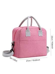 定制刺绣文字保温午餐盒袋，轻便，防水，适合商务、学生、初学者和办公室工作人员，容量大，适合办公室、学校、工作、通勤、户外、旅行 - 粉色 - 查看 4