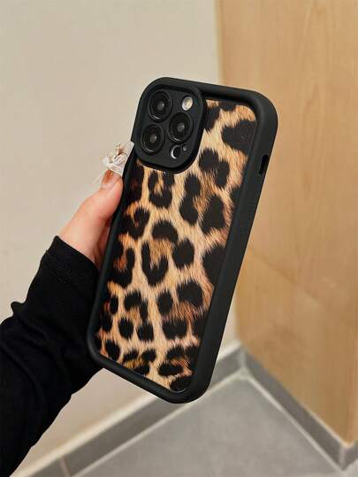 1 pezzo Custodia per telefono con stampa leopardata e bordo dritto forato, compatibile con 15 Pro Max, 14 Plus, 13 Pro Max, 12, 11, 7G, 7P, IX, XR, XS Max, impermeabile, antiurto, anti-caduta, resistente ai graffi