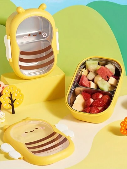 1 件装带蜜蜂、蛋黄、马和汉堡形状的隔层午餐盒，不锈钢便携式婴儿食品容器