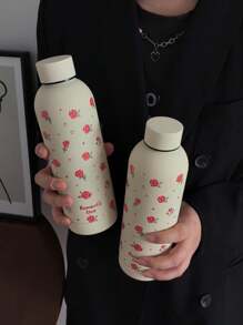 1 件 500 毫升（17 盎司）不锈钢双层保温杯，花卉图案设计，真空密封杯，适用于热饮和冷饮，旅行杯，节日、生日、圣诞节、返校水瓶礼物 - 米色 - 查看 4