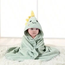 1 bucată prosop și halat cu glugă pentru bebeluși cu design drăguț de dinozaur, halat de baie poncho cu desene animate pentru sugari, fleece corali de pluș super absorbant și respirabil, potrivit pentru baie, dormitor, piscină, plajă - Verde - Vizualizare 3