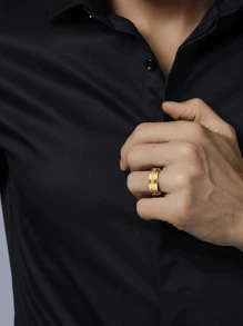 1 件奢华金色方晶锆石女士戒指套装和 1 件不锈钢男士戒指，情侣戒指，结婚珠宝礼物 - 金色 - 查看 9