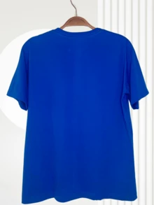 Men's 3D "PEACE" Embossed Pattern T-Shirt - 寶藍色 - 查看 4